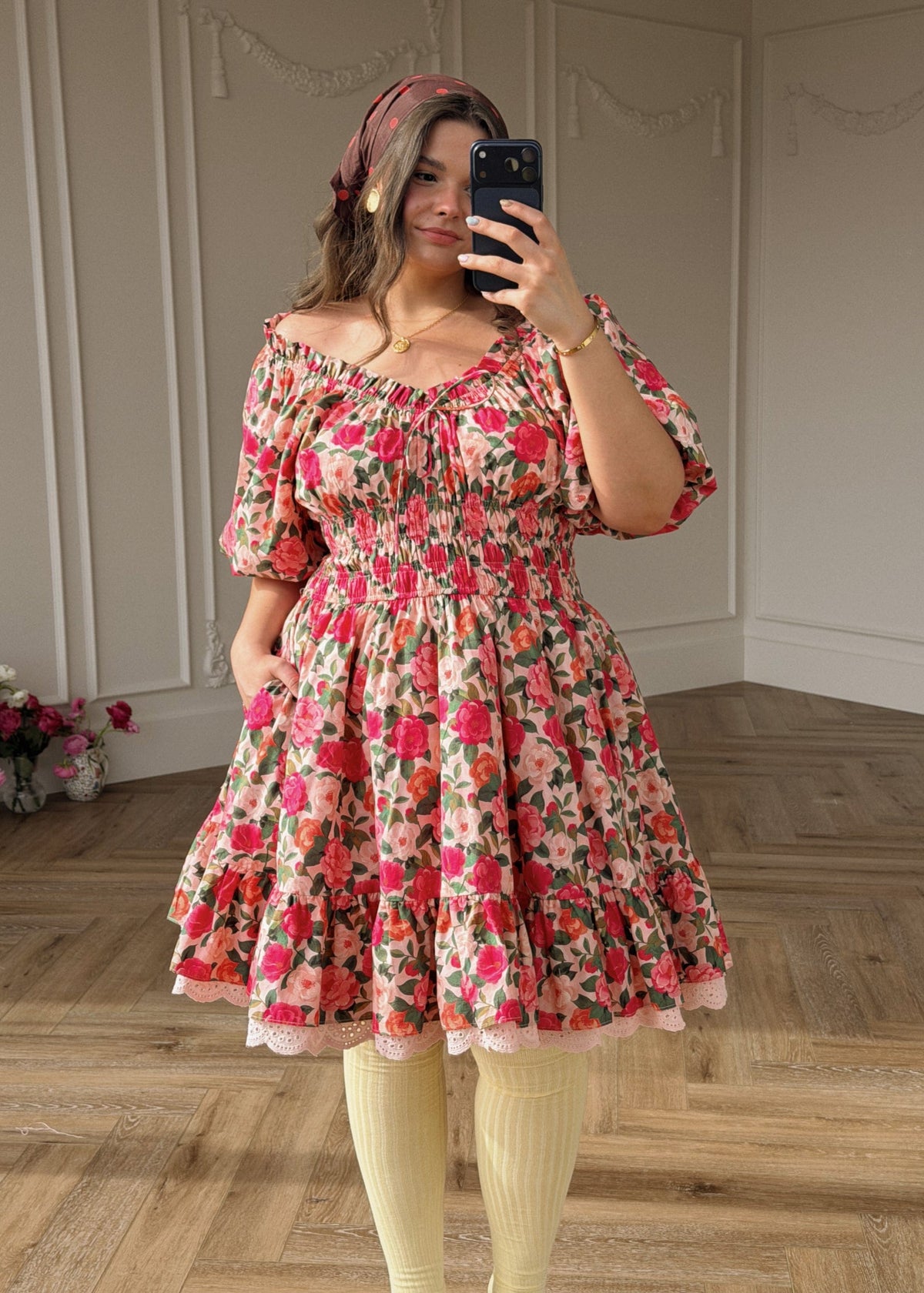 chic size inclusive model wearing JessaKae Cerise Dress