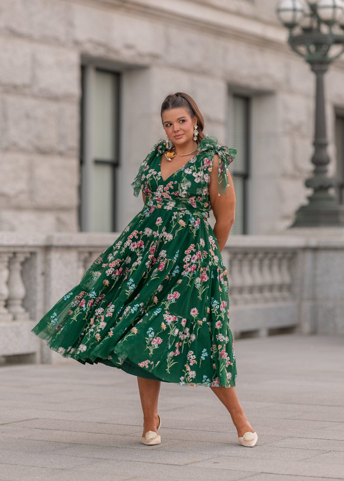 chic size inclusive model wearing JessaKae Margaret Midi Dress