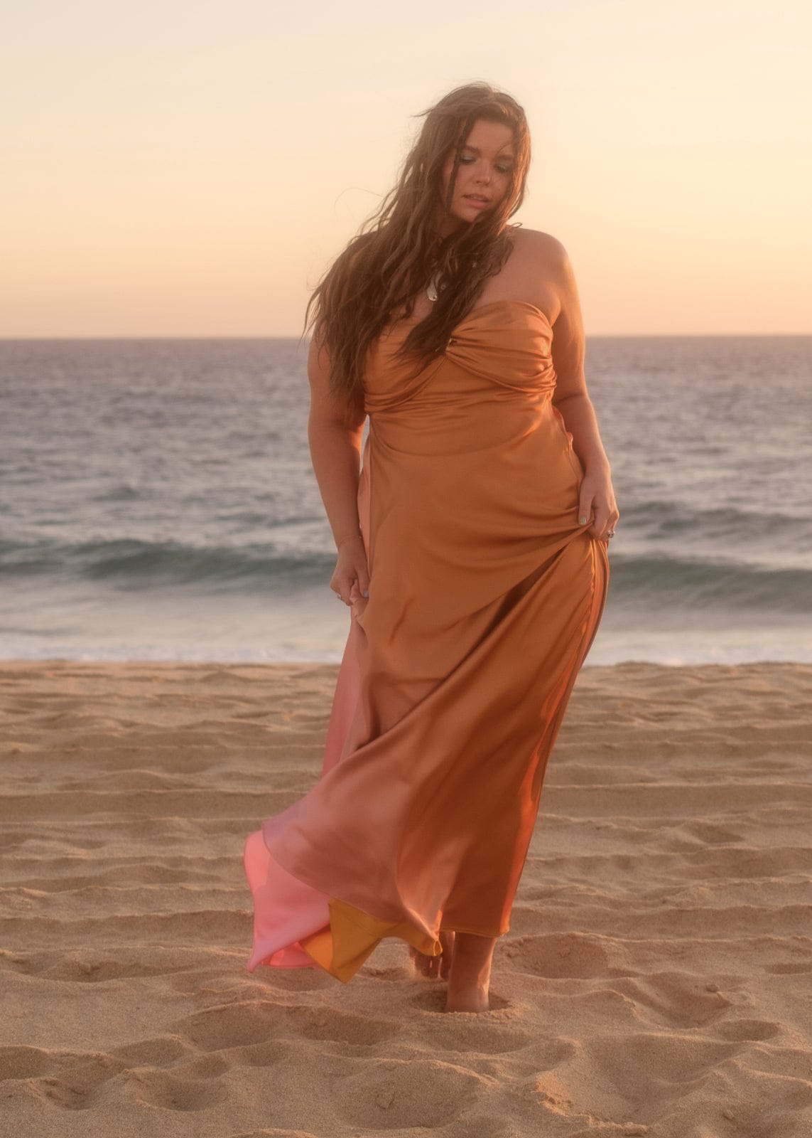 chic size inclusive model wearing JessaKae Santorini Dress