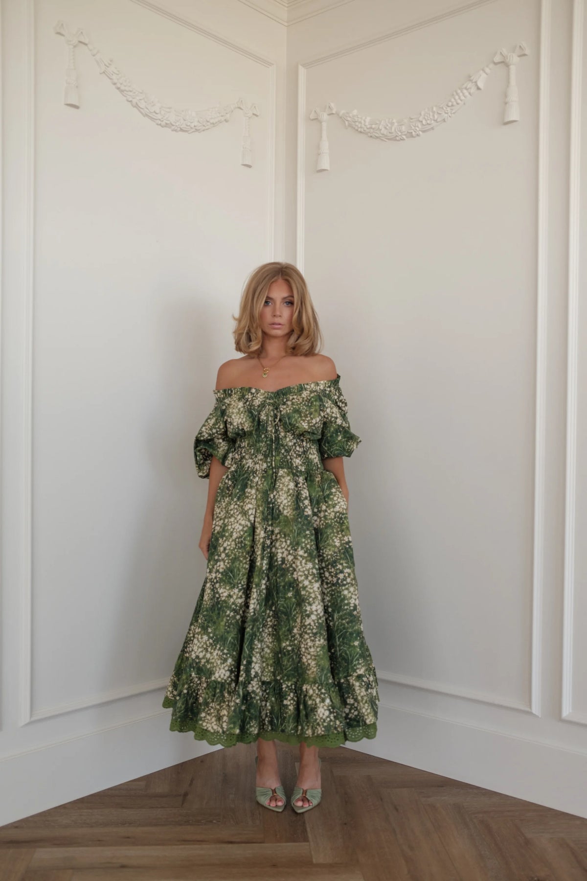 Jessa wearing the JessaKae Cerise Dress in green floral