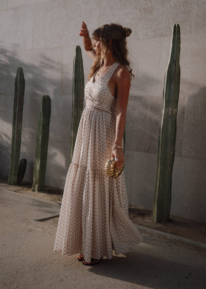 chic size inclusive model wearing JessaKae Bali Dress